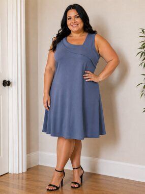 Sleeveless Slate Blue Shift Dress - Unbranded